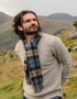 John Hanly Lambswool Scarf | Blue Beige Charcoal Plaid