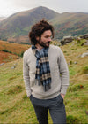 John Hanly Lambswool Scarf | Blue Beige Charcoal Plaid | Made in Ireland