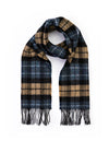 John Hanly Lambswool Scarf | Blue Beige Charcoal Plaid