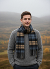 John Hanly Lambswool Scarf | Blue Beige Charcoal Plaid | Made in Ireland