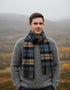 John Hanly Lambswool Scarf | Blue Beige Charcoal Plaid | Made in Ireland