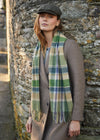 Irish Wool Scarf Short Green Stone Cream Denim Check