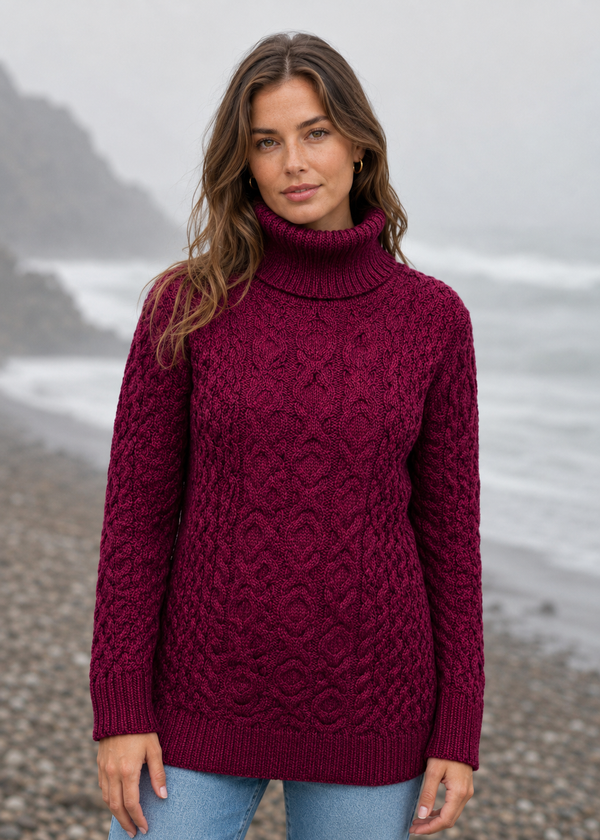 IrelandsEye Polo-Pullover im Aran-Stil | Haferflockenfarben