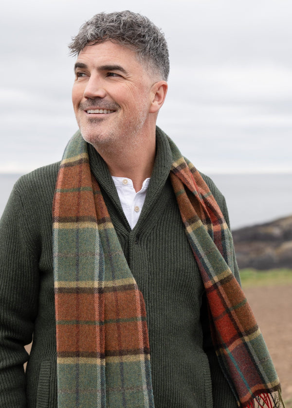 John Hanly Lambswool Scarf | Autumnal Mix Check | Made in Ireland