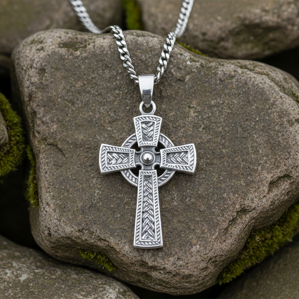 Men's Silver Oxidised Celtic Cross Pendant