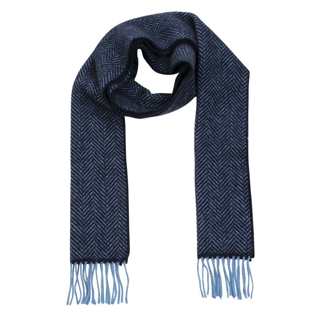 Cashmere Merino Scarf | Navy Blue Herringbone