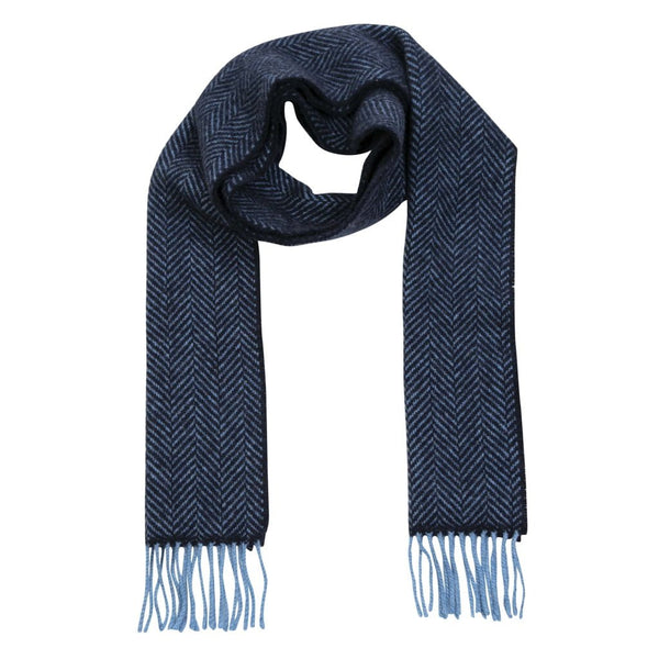 Cashmere Merino Scarf | Navy Blue Herringbone