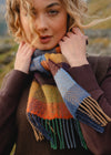 Cashmere Merino Scarf | Mustard Orange Blue Herringbone Block