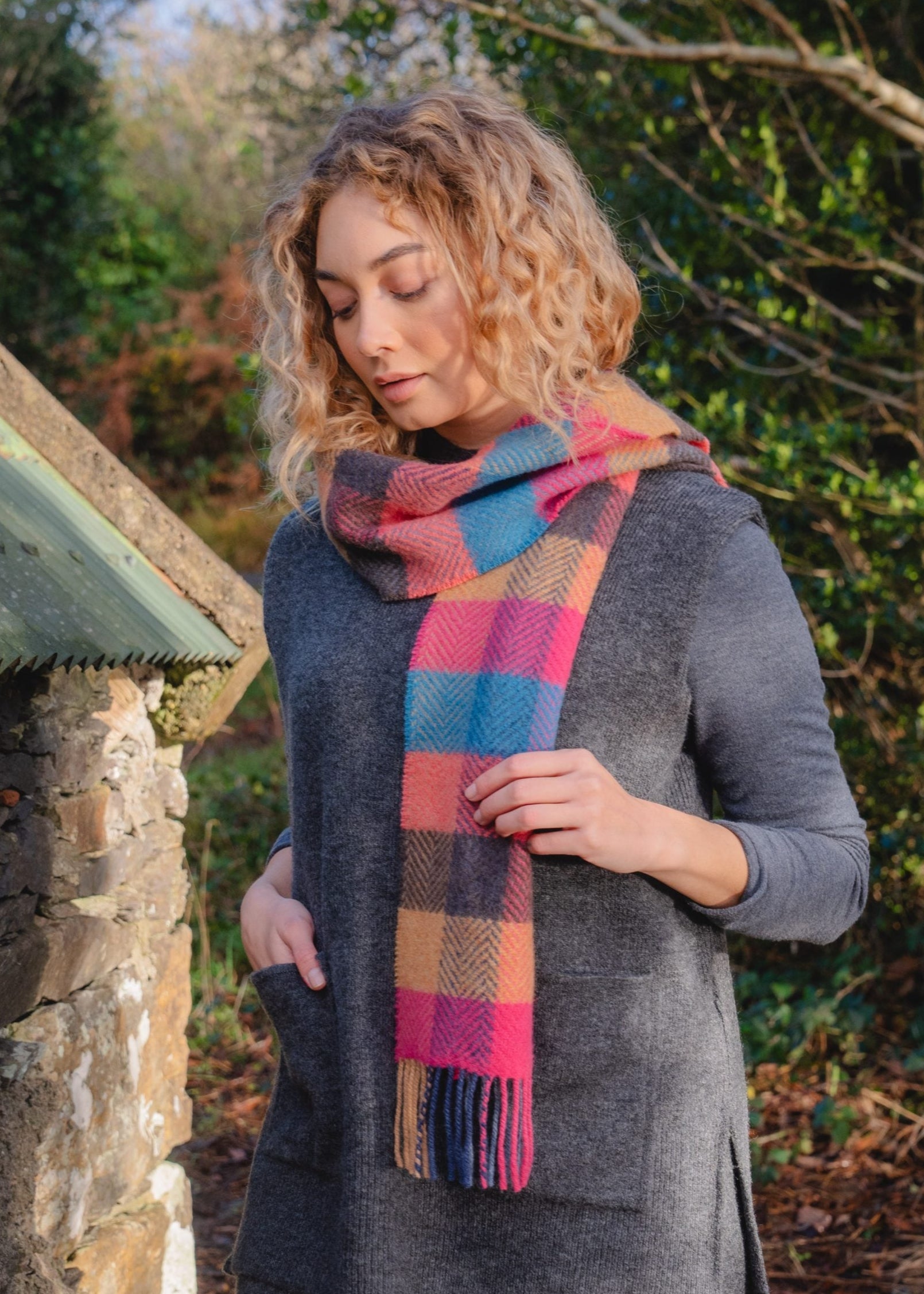 Cashmere Merino Scarf | Pink Coral Teal