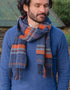 Cashmere Merino Scarf | Denim Orange Navy Check