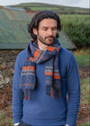 Cashmere Merino Scarf | Denim Orange Navy Check