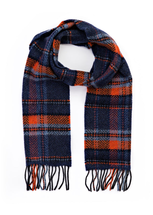 Cashmere Merino Scarf | Denim Orange Navy Check