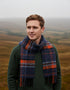 Cashmere Merino Scarf | Denim Orange Navy Check
