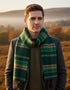 Irish Cashmere Merino Scarf - Green Beige Herringbone Check | John Hanly