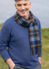 John Hanly Lambswool Scarf | Blue Orange Check | Irish Wool
