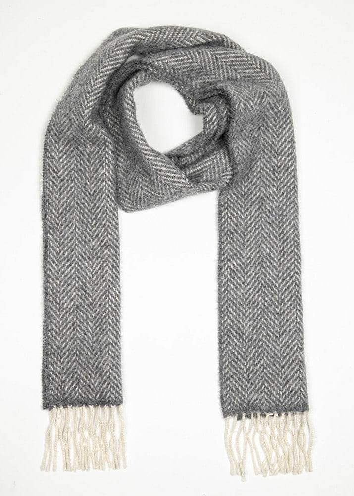 Cashmere Merino Scarf | Grey Herringbone