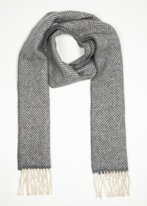 Cashmere Merino Scarf | Grey Herringbone