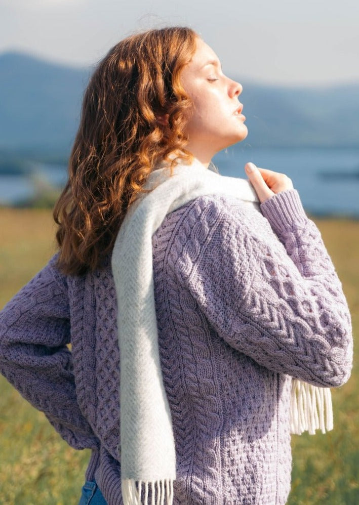 Cashmere Merino Scarf | Silver Grey Herrinigbone