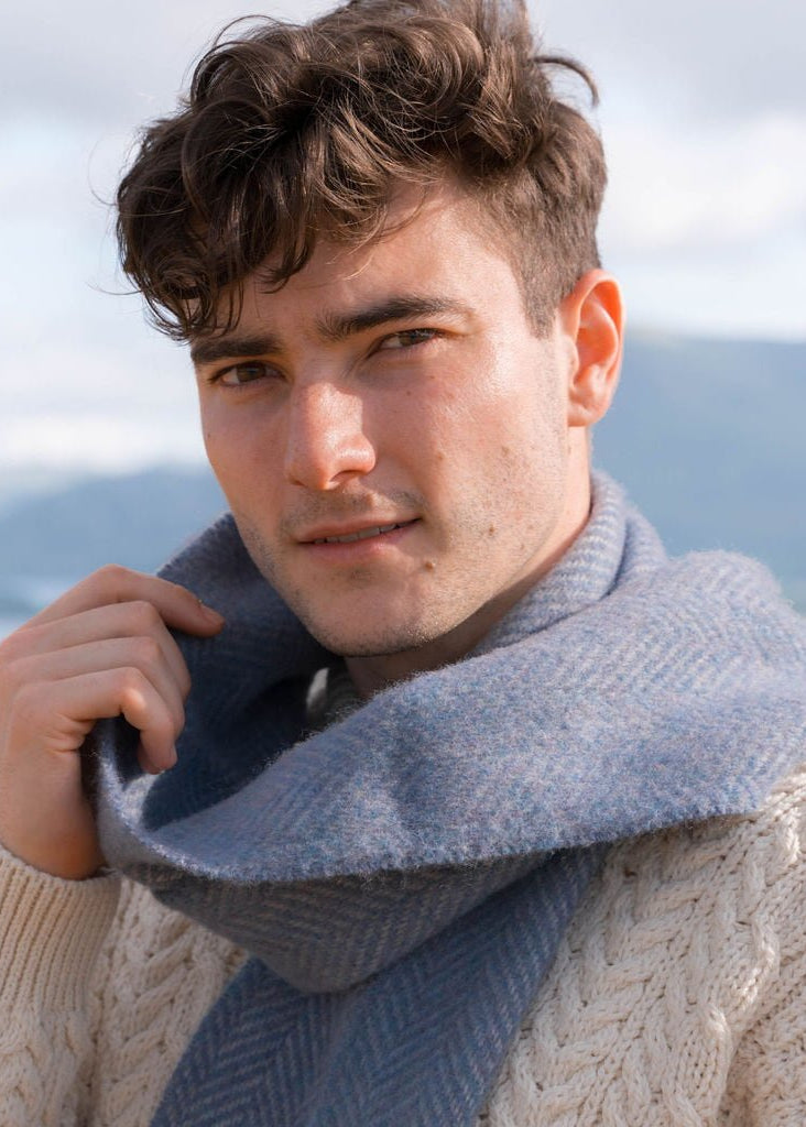 Cashmere Merino Scarf | Blue Herringbone