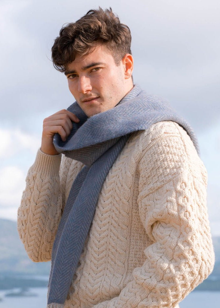 Cashmere Merino Scarf | Blue Herringbone