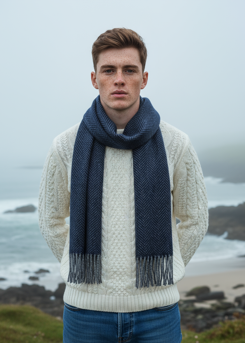 Cashmere Merino Scarf | Grey Navy