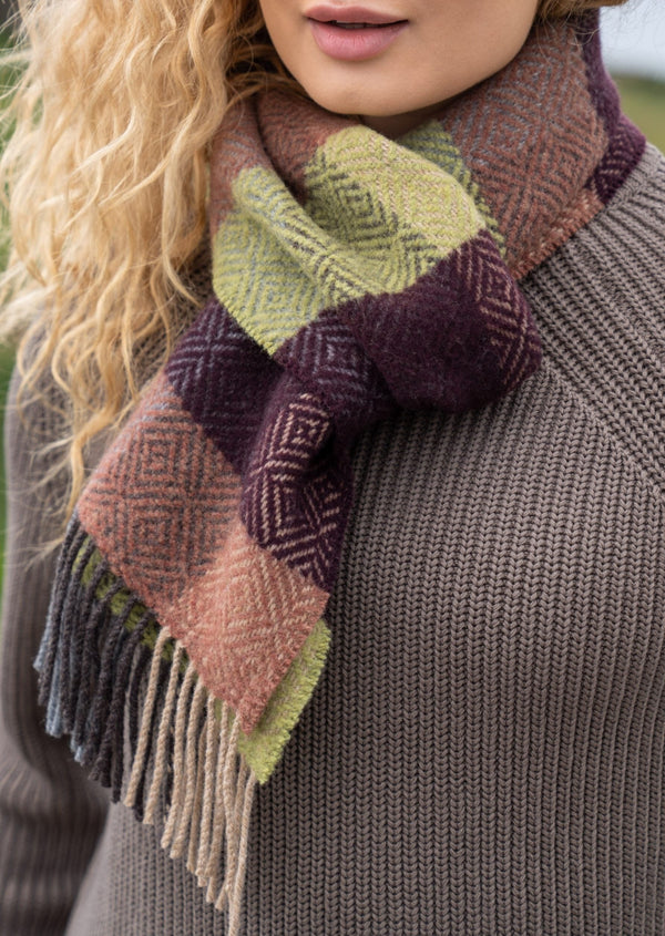 Cashmere Merino Scarf | Green Brown Block