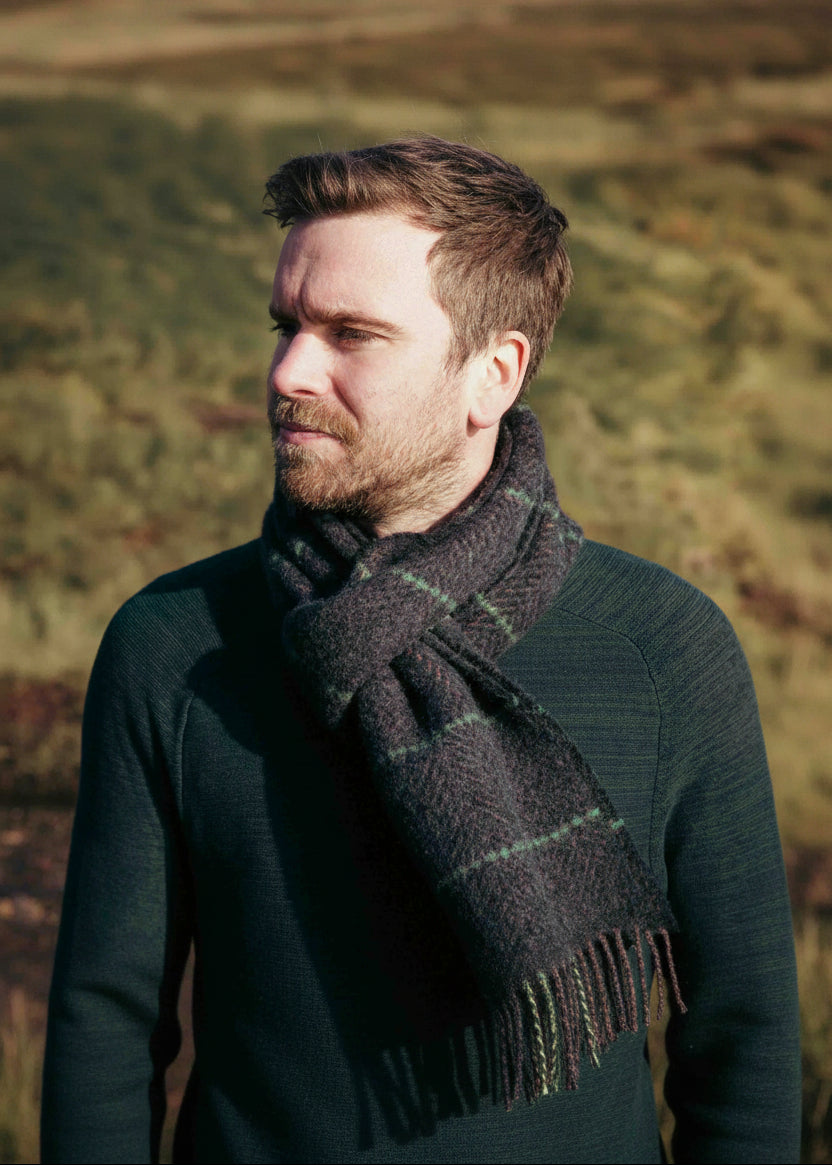 Cashmere Merino Scarf | Beige Green Windowpane