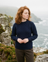 Ladies Slim-Fit Aran Sweater in Navy | Premium Merino Wool