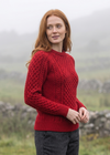 Women's Slim-Fit Aran Sweater - 100% Merino Wool | Red