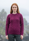 Women's Slim-Fit Aran Sweater in Raspberry | Premium Merino Wool