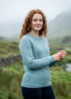 Women's Slim-Fit Aran Cable Knit Sweater - 100% Merino Wool | Aqua
