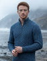 Aran Merino Wool Half Zip Sweater | Denim
