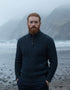 Men's Aran Half Zip Sweater - Blackwatch Navy Green | 100% Merino Wool
