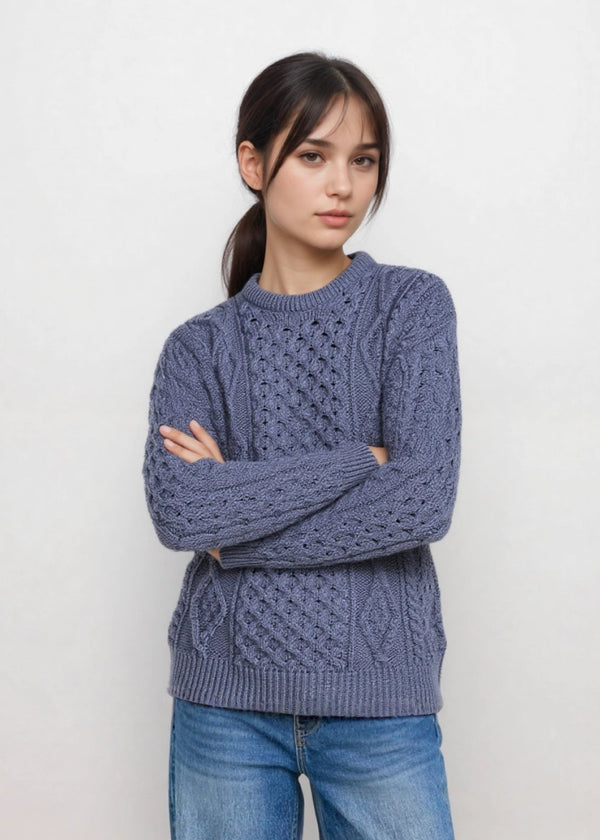 Unisex Aran Wool Sweater | Denim