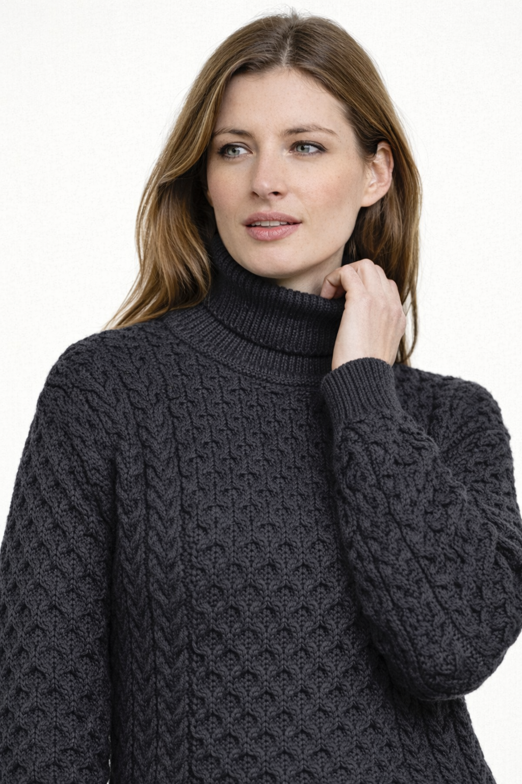 Aran Merino Polo Neck Sweater | Charcoal | Unisex | 100% Merino Wool