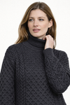 Aran Merino Polo Neck Sweater | Charcoal | Unisex | 100% Merino Wool
