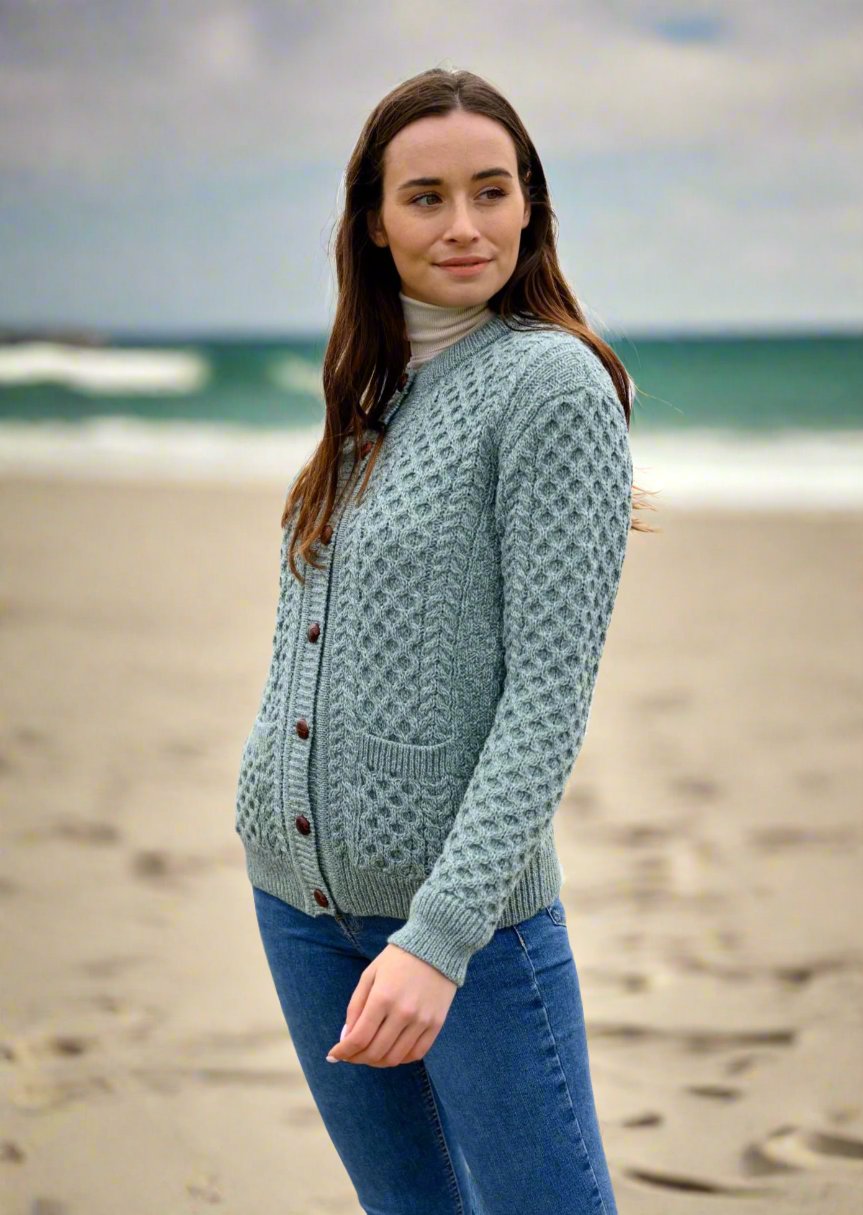 Aran Cable Knit Cardigan | Aqua