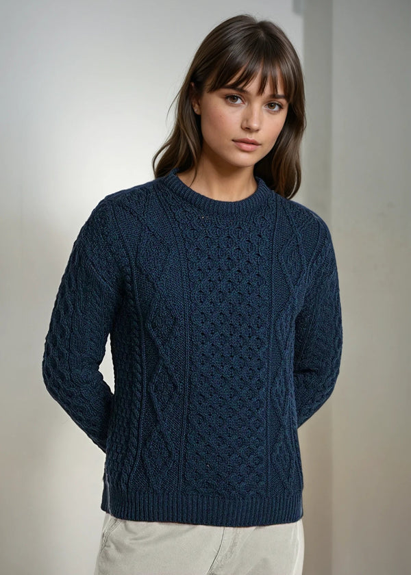Unisex Aran Wool Sweater | Black Watch