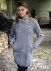 Aran Crafts Cable Knit Side Zip Coat | Soft Grey Merino Wool