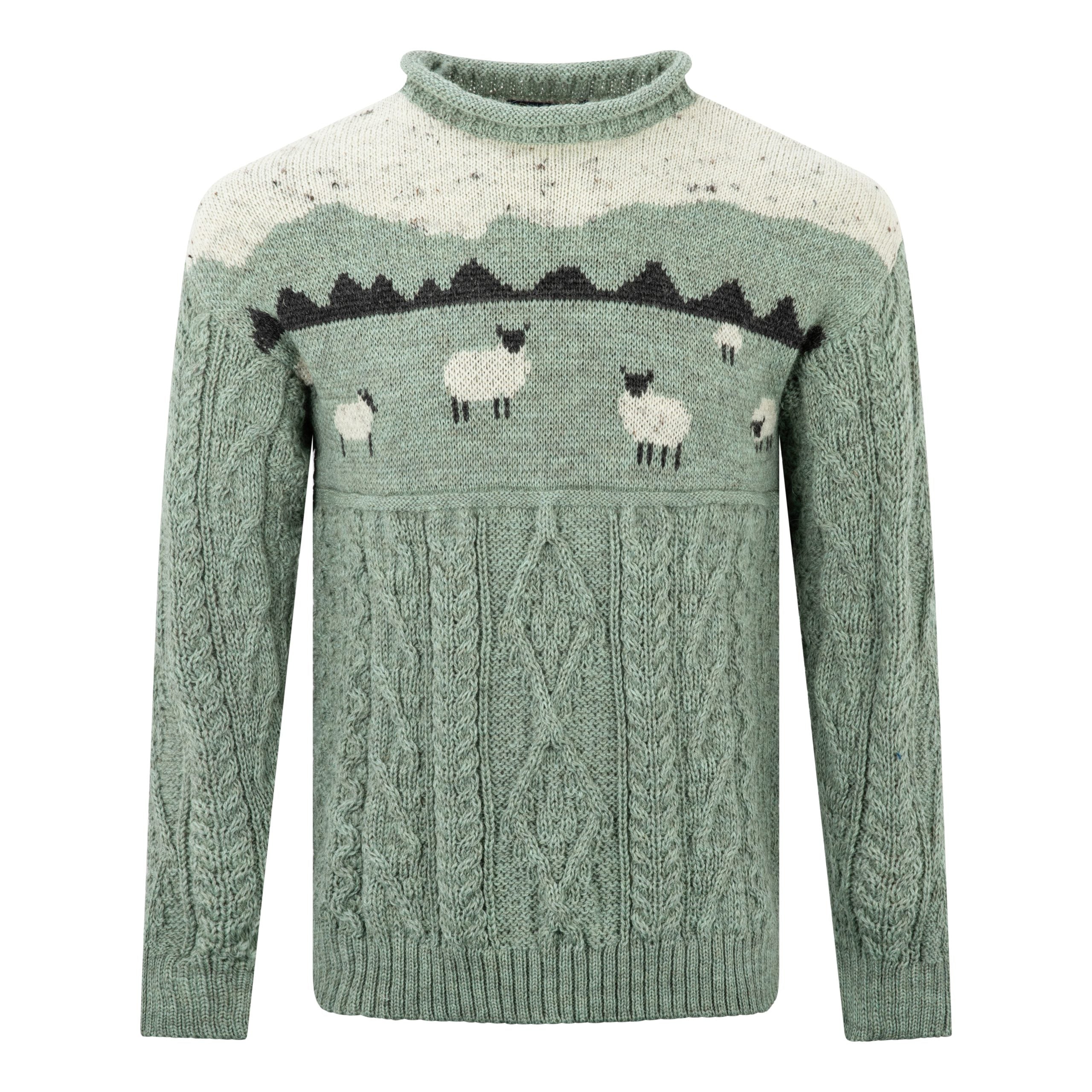 Unisex Pure Wool Sheep Aran Sweater | Sage Green