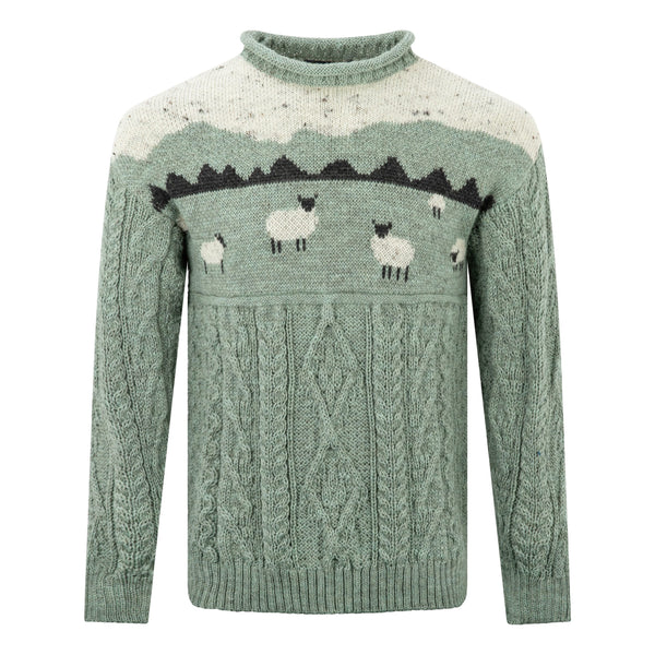 Unisex Pure Wool Sheep Aran Sweater | Sage Green