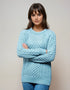 Ladies Slim-Fit Aran Sweater | Aqua