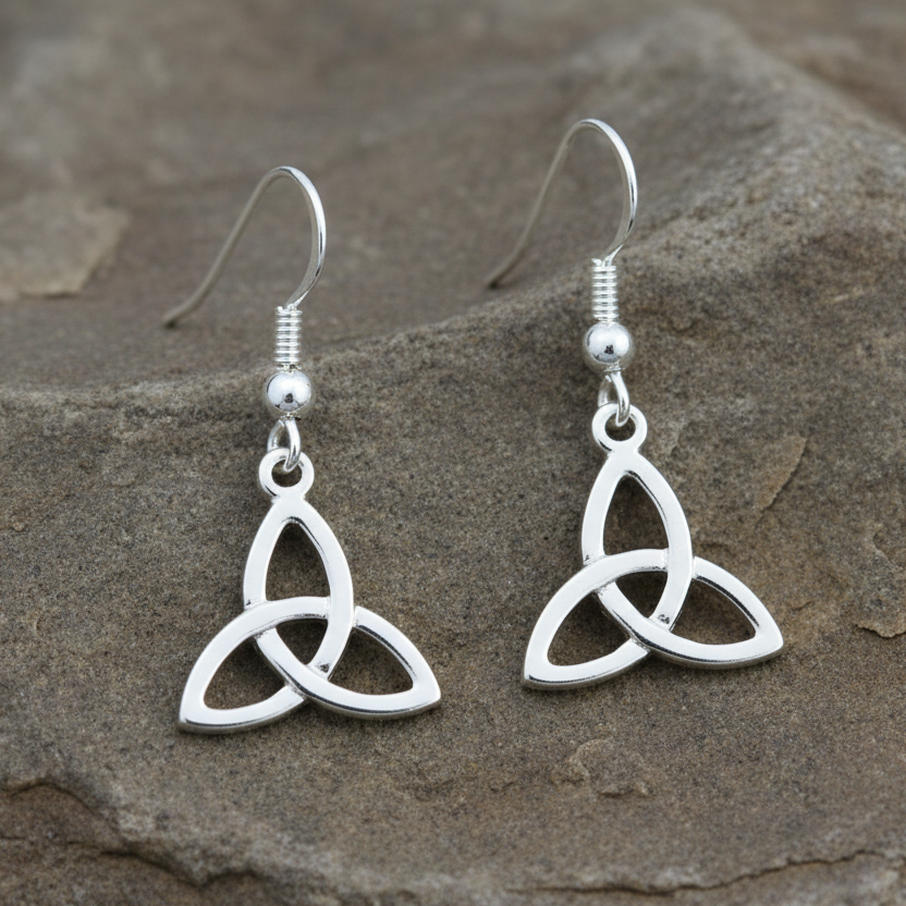 Rhodium Trinity Knot Drop Earrings