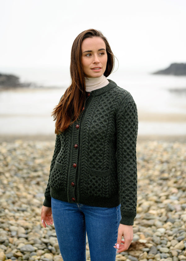 Aran Lumber Cardigan | Army Green