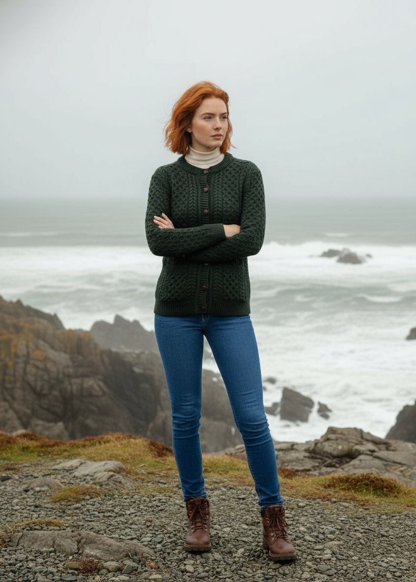 Aran Lumber Cardigan | Army Green