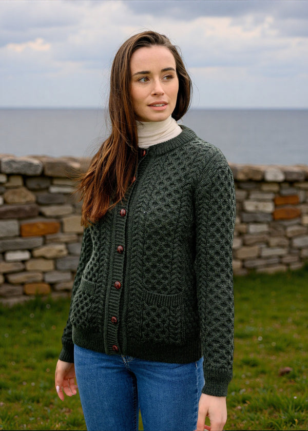 Aran Lumber Cardigan | Army Green