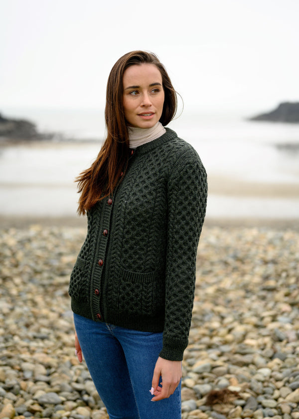 Aran Lumber Cardigan | Army Green