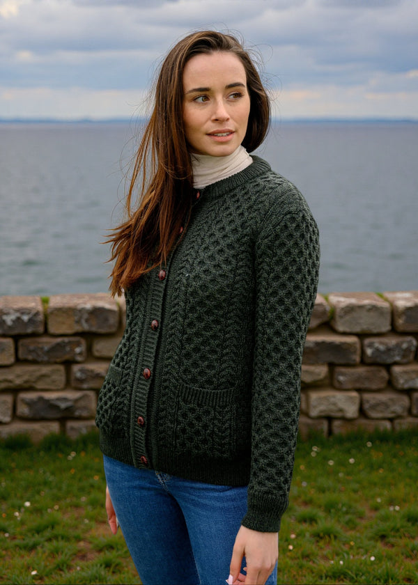 Aran Lumber Cardigan | Army Green