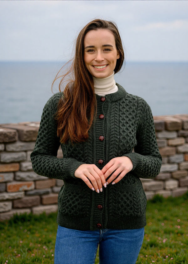 Aran Lumber Cardigan | Army Green