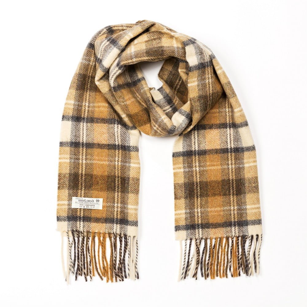 Irish Wool Scarf Short Beige Orange Check
